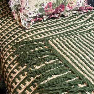 Elegant Green and Cream Knitted Throw Blanket